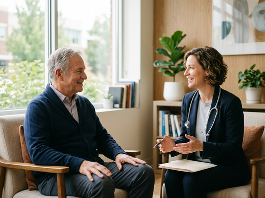 Mature man having a reassuring conversation with his doctor about prostate health