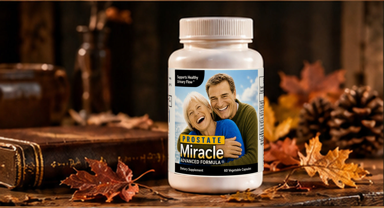 Prostate Miracle Advanced Formula on a fireside autumn table